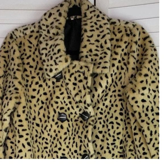 Free People Women's Leopard Print Jacket Coat Faux Fur Beige Black Size 8 - Picture 5 of 11